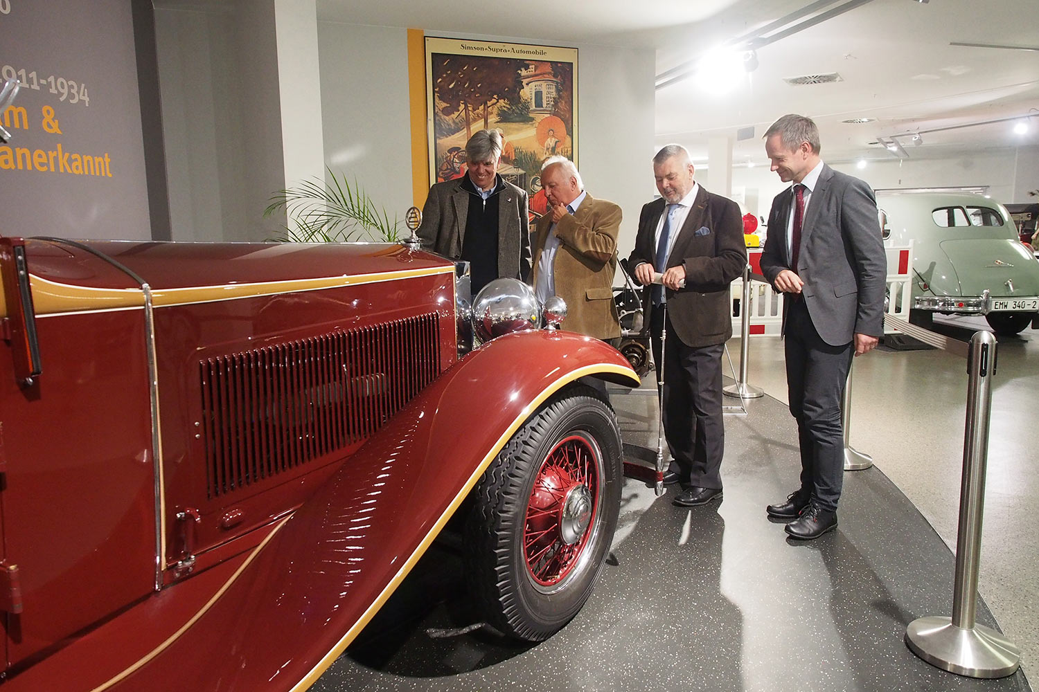 Fahrzeugmuseum Suhl: Besuch des Präsidenten des Technik Museums Sinsheim: Hermann Layher, Gerhard Heß, Hartmut Göbel, Dr. Jens Triebel (21.04.2016, Foto: Manuela Hahnebach)