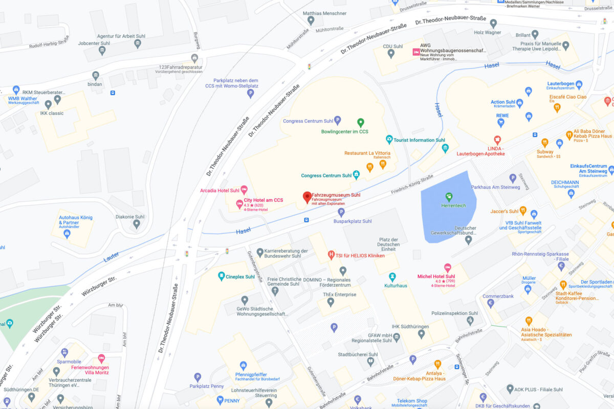 Google-Map-Bild: Fahrzeugmuseum Suhl (Kartendaten © 2022 GeoBasis-DE/BKG (© 2009), Google)